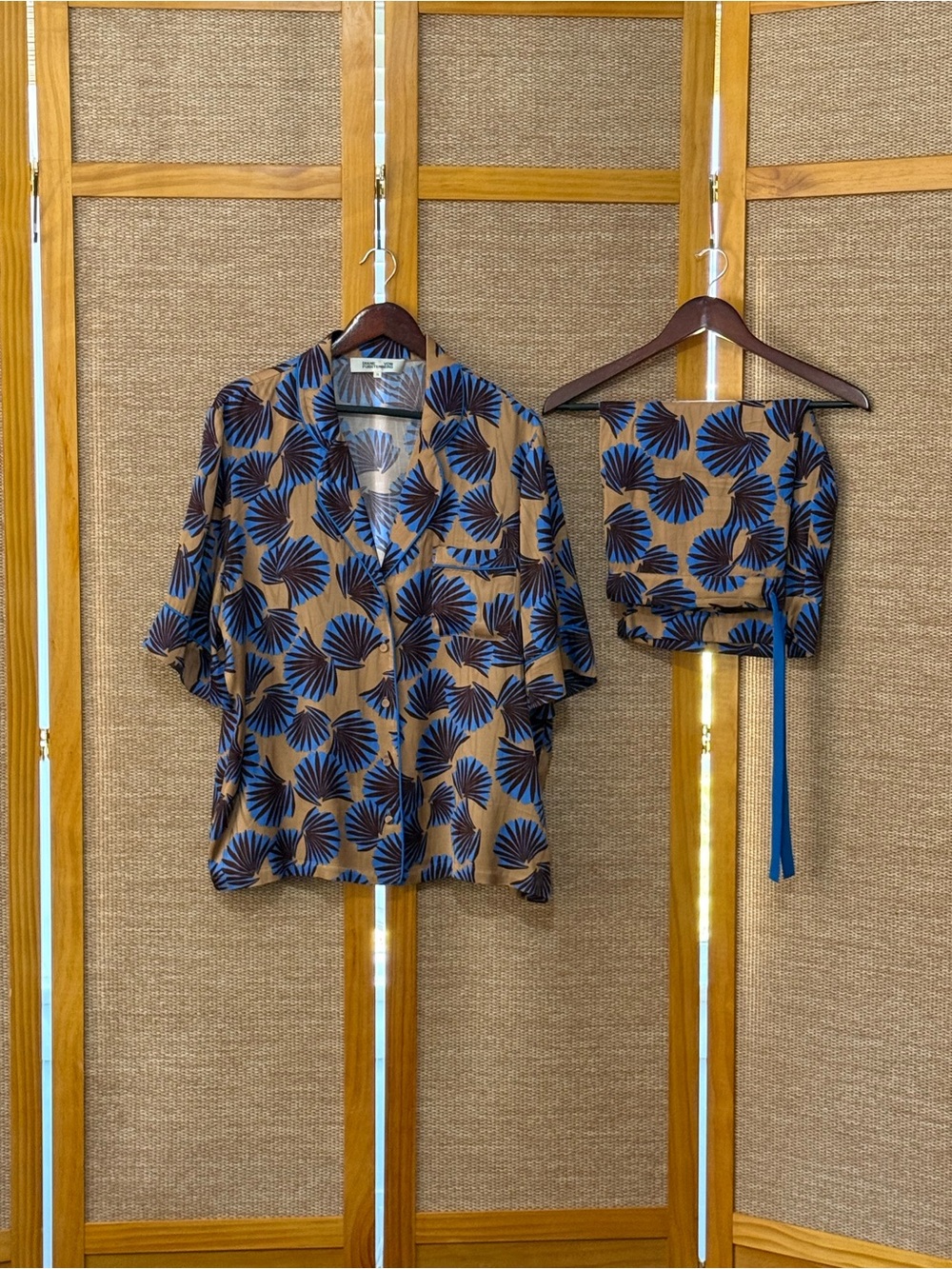 DVF Two-Piece Printed Set in Brown and Blue